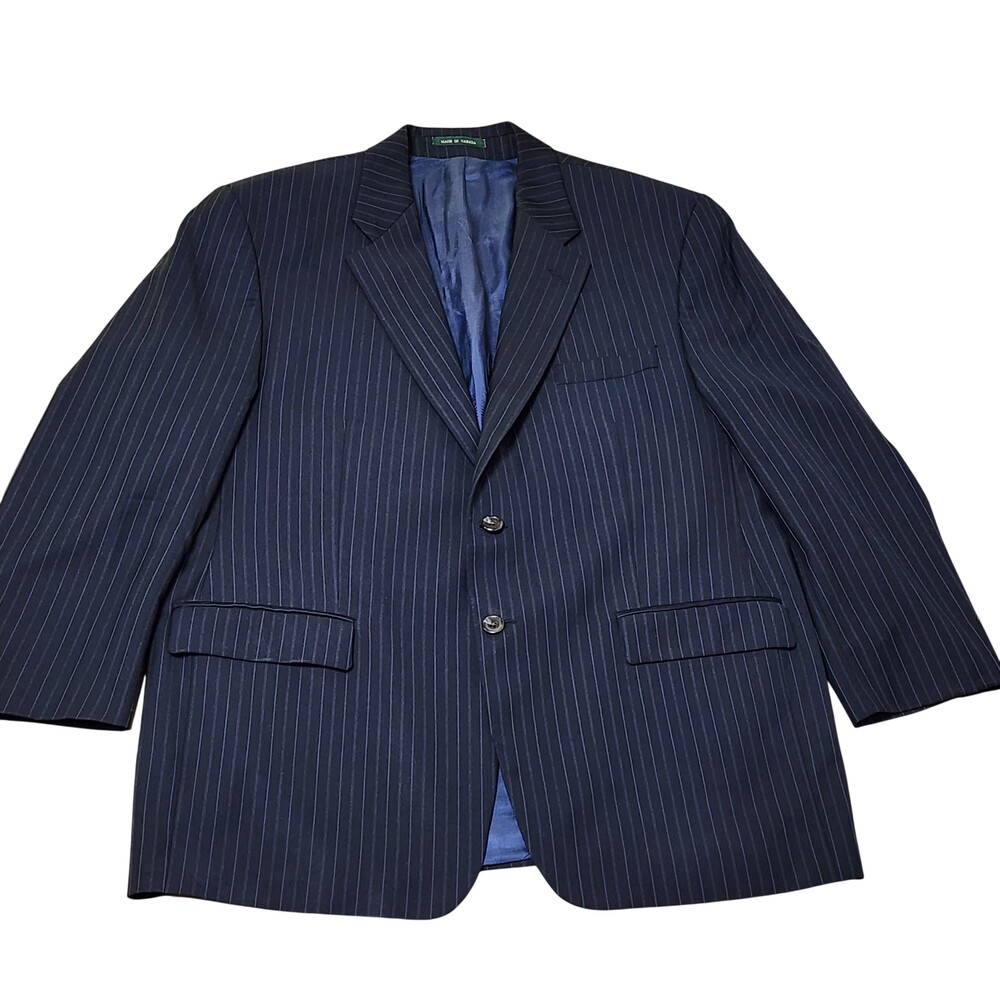 Lauren Ralph Lauren Suit Jacket Mens 48 Blue Wool Pinstripe Made In Canada